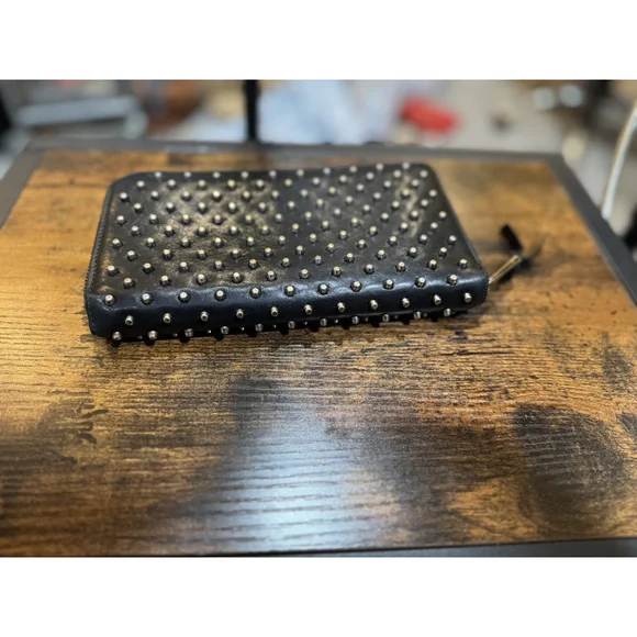 Jimmy Choo Carnaby Leather Wallet With Studs Black Gunmetal - Picture 5 of 16